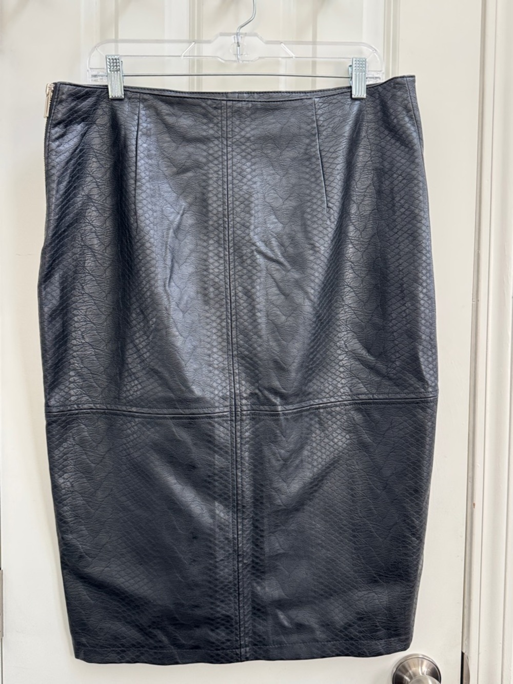 F&F Black Faux Leather Textured Pencil Skirt